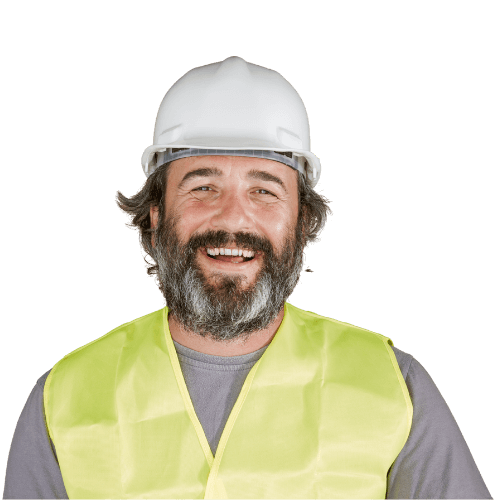 Smiling industrial worker in safety vest and hard hat representing Burkes instrumentation services technician.