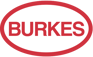 Burkes logo. Red typography on a white background with a red oval outline