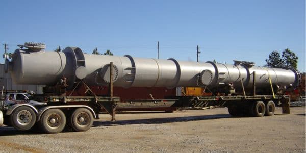 Burkes Mechanical industrial pressure vessel fabrication and transport on flatbed trailer for mechanical construction and plant installation projects